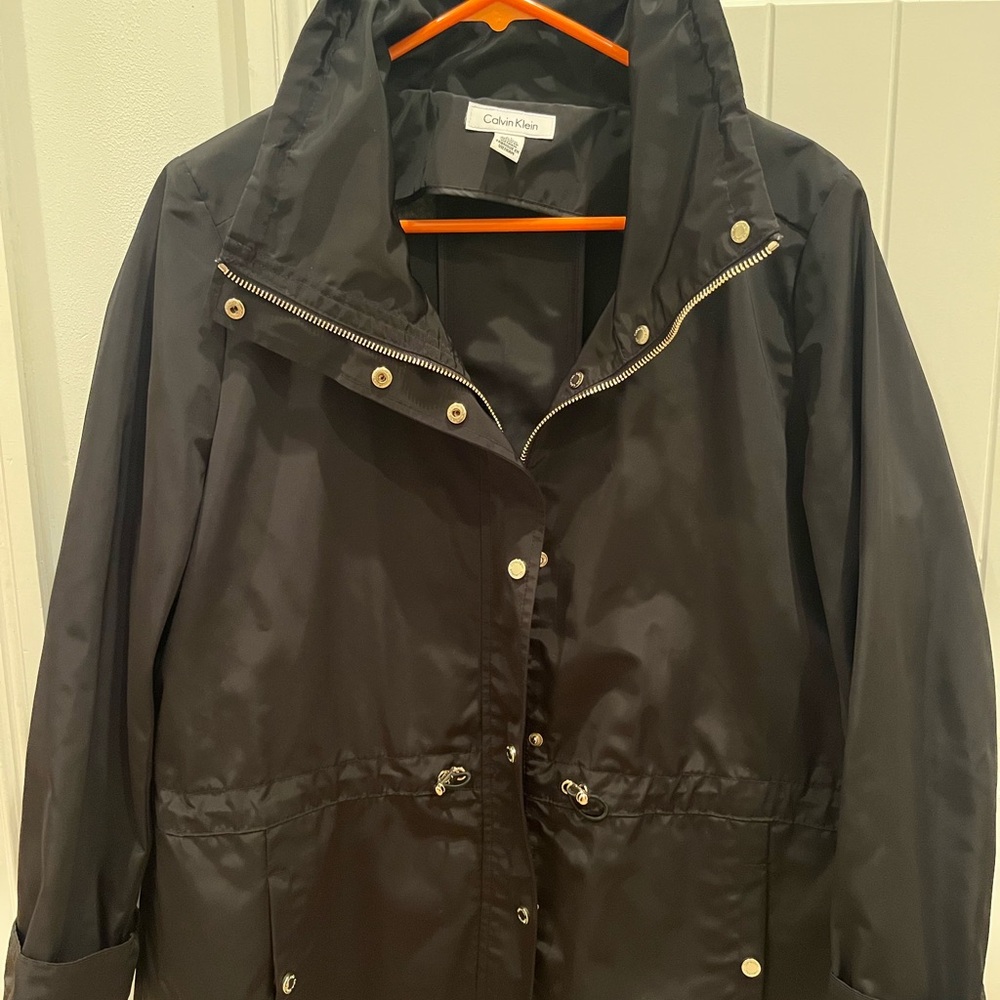 Calvin Klein Black Utility Jacket with Zipper Closure and Hood